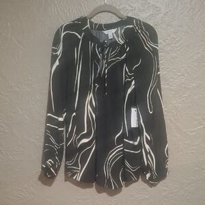 Nine West Women's Black and White Swirl Blouse Size L